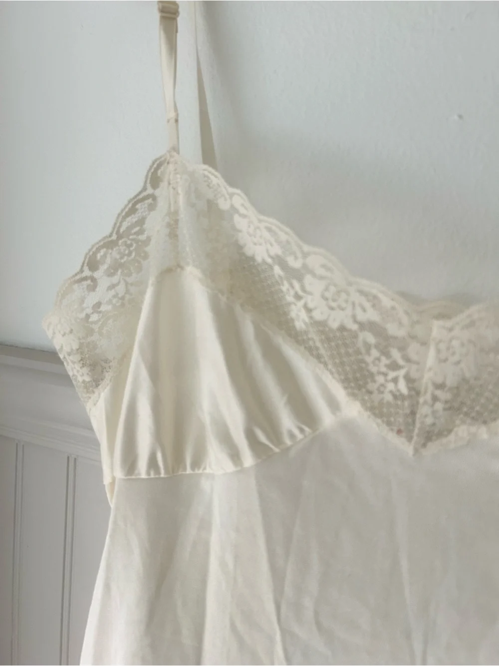 Vintage Mel Lin Cream Lace Trim Slip Dress Nylon Adjustable Straps S/M (Tag 42) - Picture 6 of 12